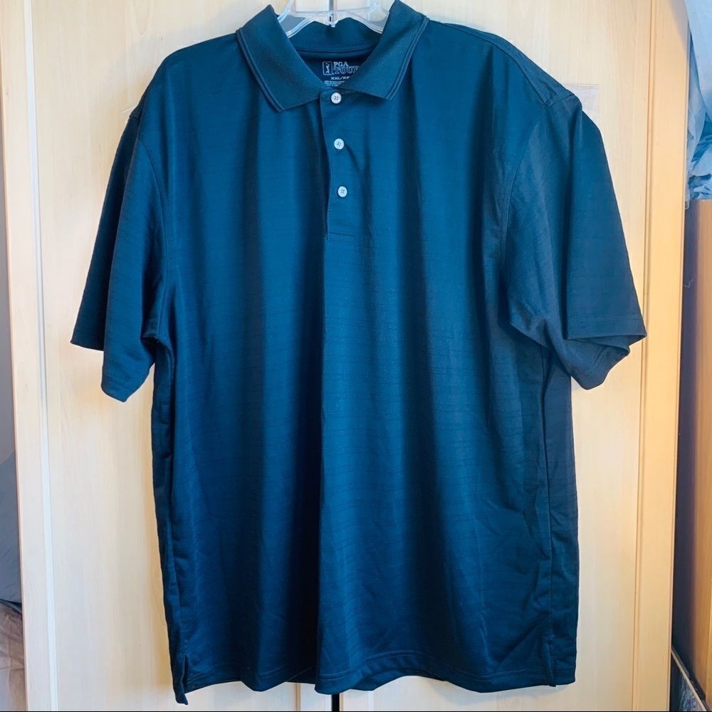 PGA TOUR Men’s Polo Golf Shirt solid Black Size XXL short sleeve buttons casual